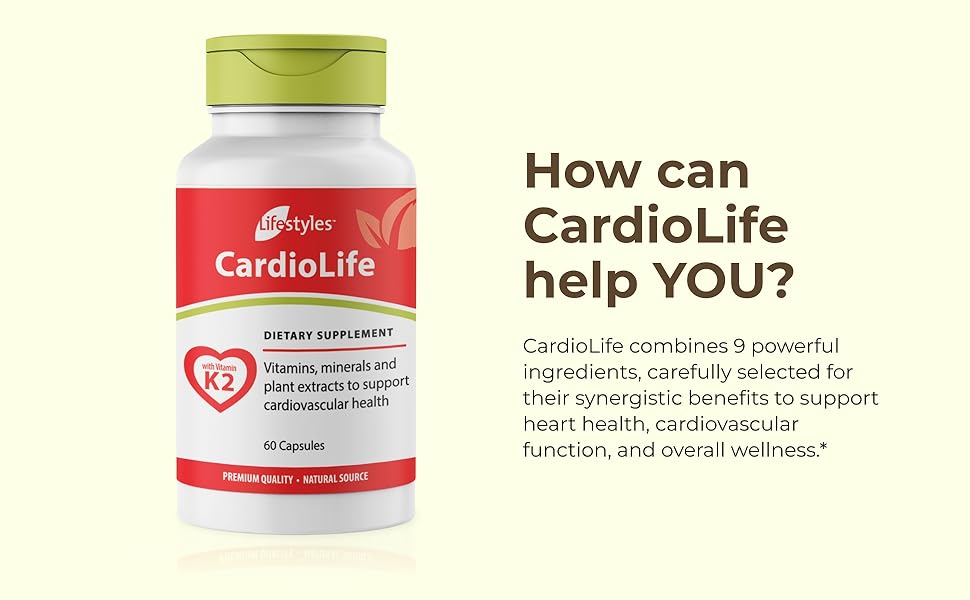 Intra Lifestyles CardioLife Supplement - Herbal Heart Health Support with Vitamin K2 (MK7), Folic Acid, Beetroot, Cayenne Extract & More – Made in Canada – 60 Capsules (1) cleaning cleanse cleanser vital improve legs feet cleaner unclog reducer lower miracle super reduce