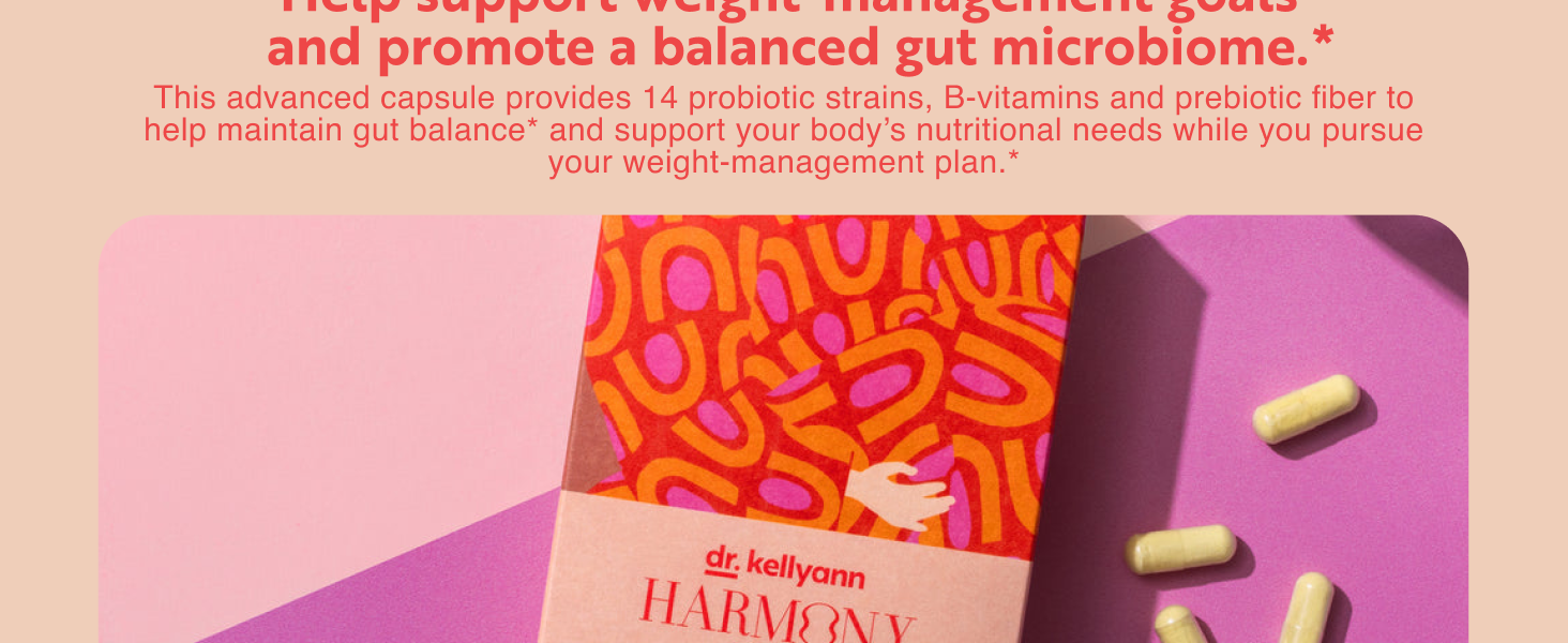 Dr. Kellyann Harmony Probiotic Weight Management (30 Capsules) Prebiotic and Probiotic to Support Weight Management and Promote Optimal Gut Health Dr.Kelleyann's Harmony Probiotic Weight Management