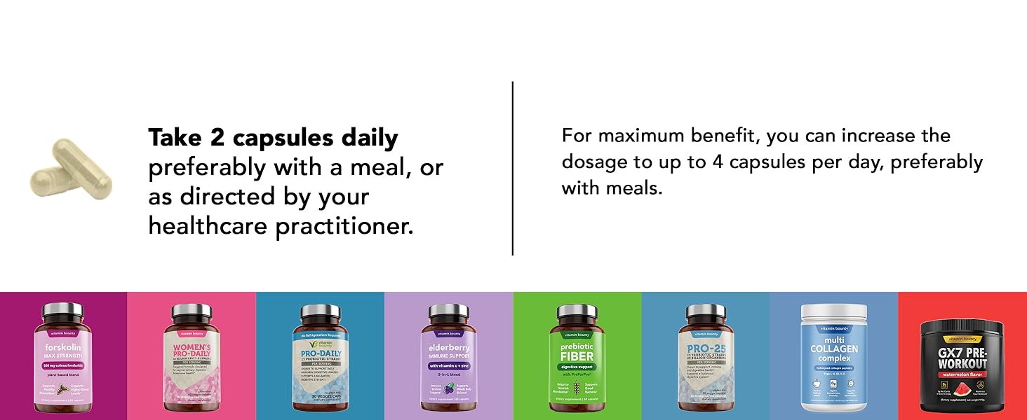 Vitamin Bounty Forskolin Maximum Strength for Weight Loss - Natural Coleus Forskohlii Root Extract Supplement - 20% Standardized Forskolin Powder - Weight Management Support - 60 Capsules How to Take