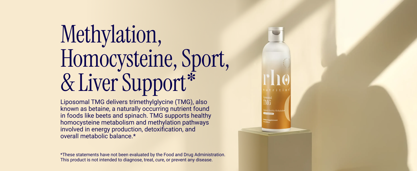 Rho Nutrition Liposomal TMG – Ultra High Absorption Liquid Trimethylglycine Supplement – Supports Methylation, Homocysteine Metabolism, Liver Function, Sport Performance, Recovery, Metabolic Energy Rho Liposomal TMG betaine liquid supplement methylation liver support