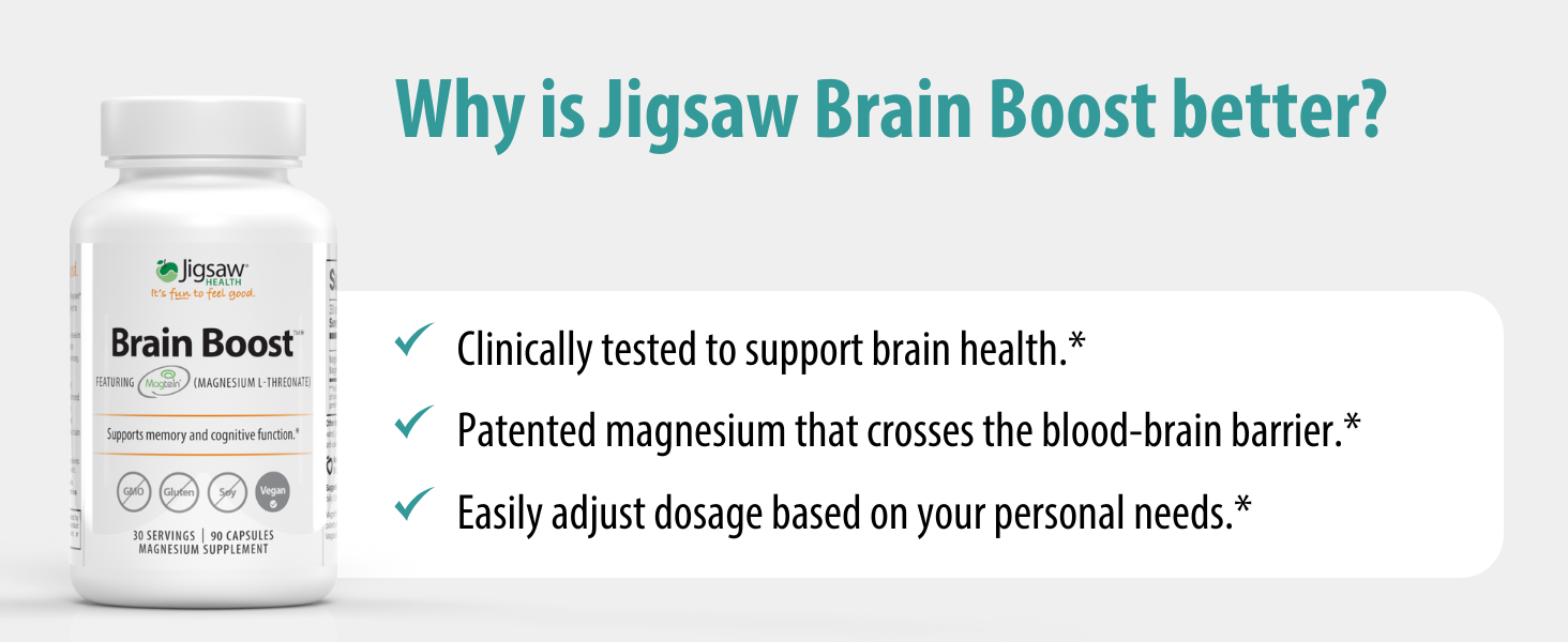 Jigsaw Health Brain Boost | Supports Memory and Cognitive Function | Magnesium L-Threonate | 90 Capsules | 30 Servings Brain Boost