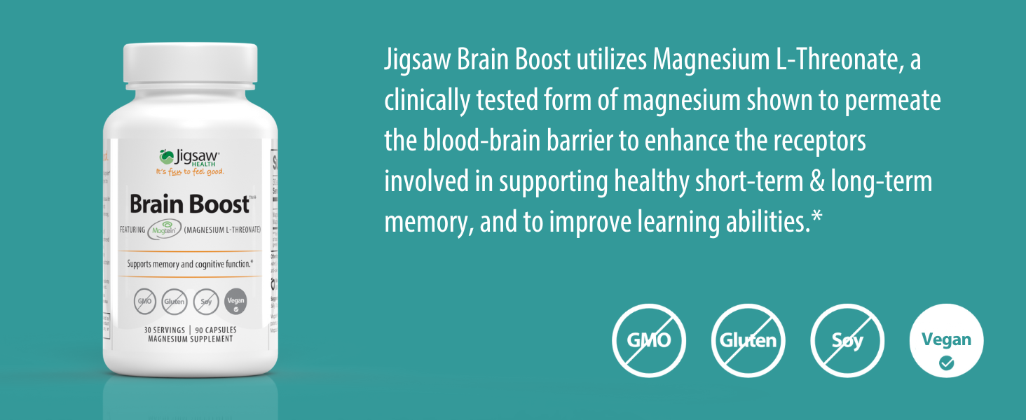 Jigsaw Health Brain Boost | Supports Memory and Cognitive Function | Magnesium L-Threonate | 90 Capsules | 30 Servings Brain Boost