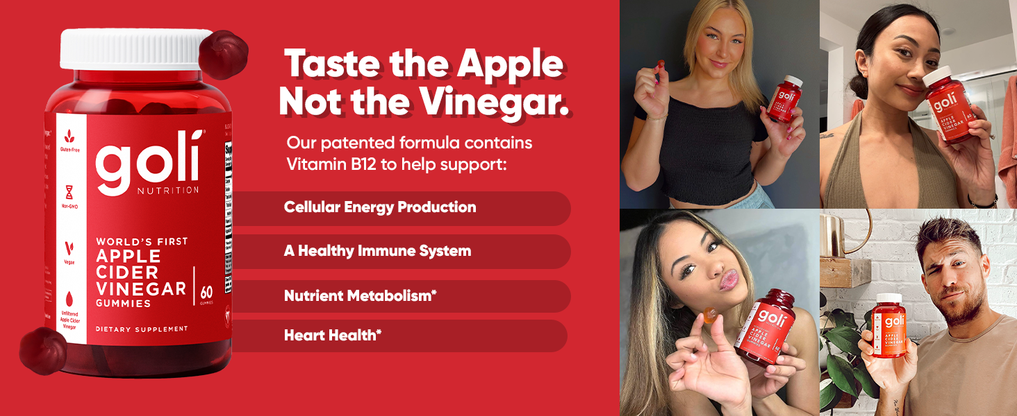 Goli Apple Cider Vinegar Gummies - Worlds First ACV Gummy with Vitamin B12, Beetroot & Pomegranate - Vegan, Non-GMO, Gluten-Free acv