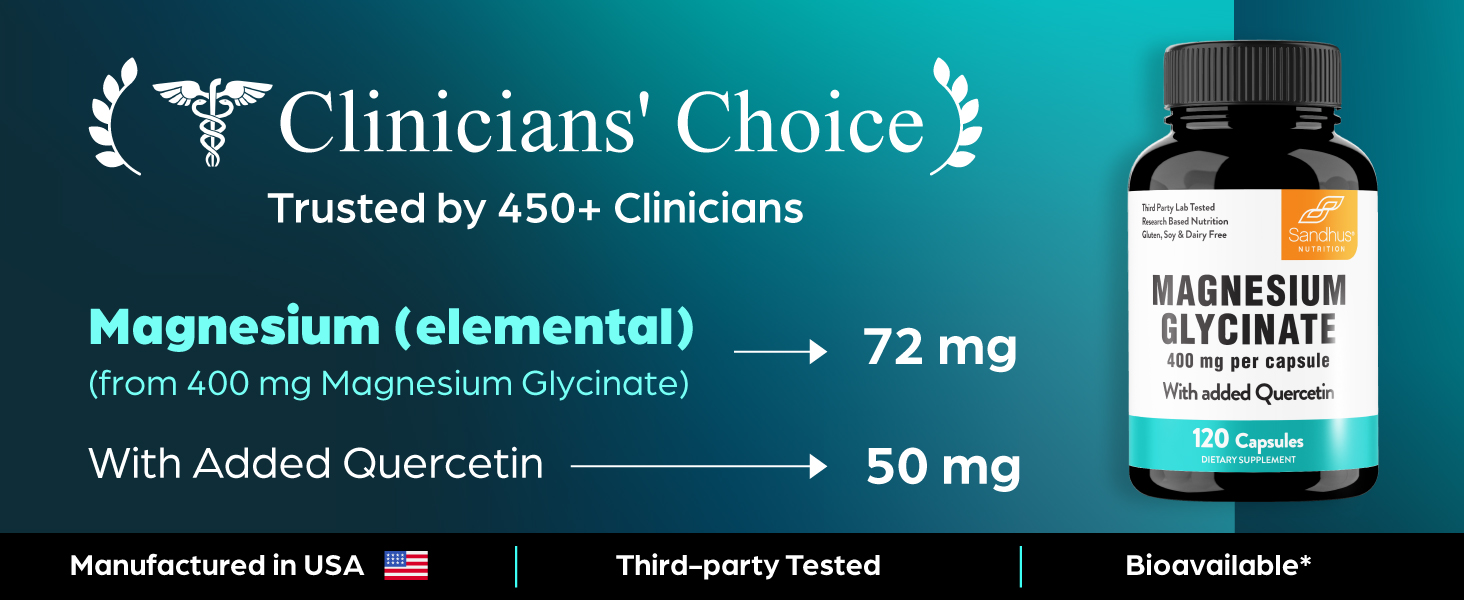 Magnesium Glycinate 400mg High Absorption Capsules with Quercetin | Quality Sleep, Relaxation & Muscle Health Supplement for Women and Men | Chelated Magnesium 120 Count (Pack of 1) | Easy to Swallow magnesium glycinate with quercetin