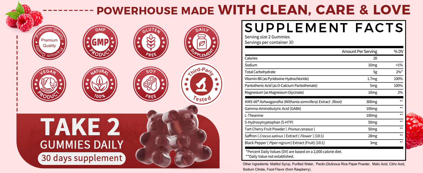 GREENPEOPLE Cortisol Supplements for Women & Men - Cortisol Reducer Detox Manager w/KSM-66 Ashwagandha/Magnesium/L-theanine/GABA/Vitamin B6 for Mood/Sleep/Stress Relief 60 CT Raspberry Flavor Gummies cortisol reducer