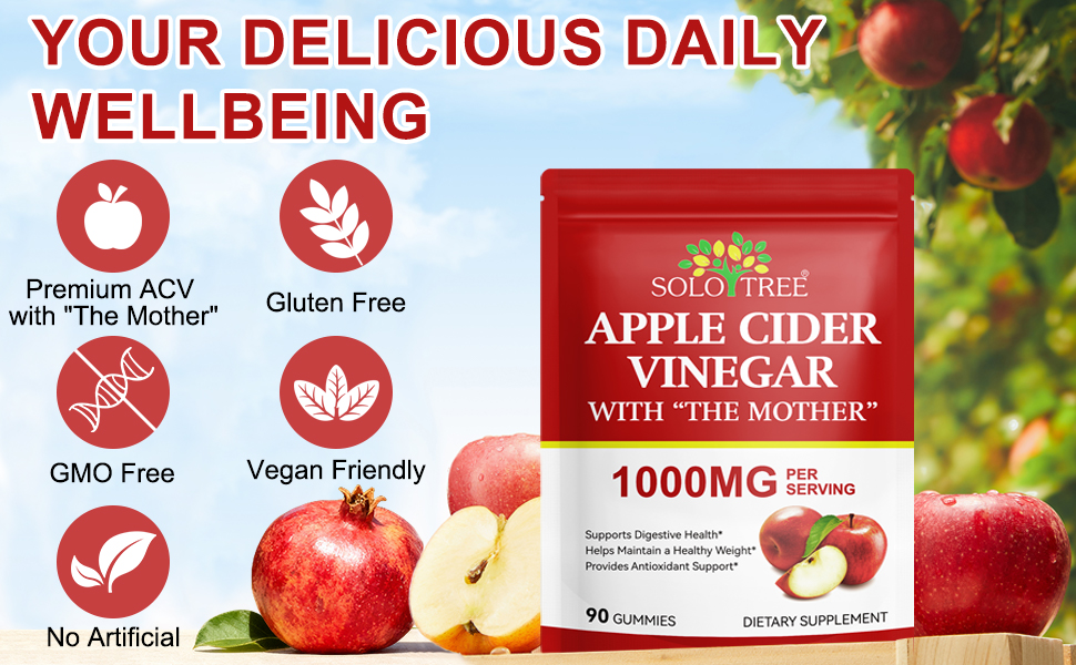 NIFEISHI Apple Cider Vinegar Gummies, (1000mg) Apple Cider Vinegar with Mother, (90Count) ACV Gummies w/Vitamin B6 & B12, Folic Acid, Vegan, Non-GMO, Gluten- & Gelatin-Free apple cider vinegar capsules