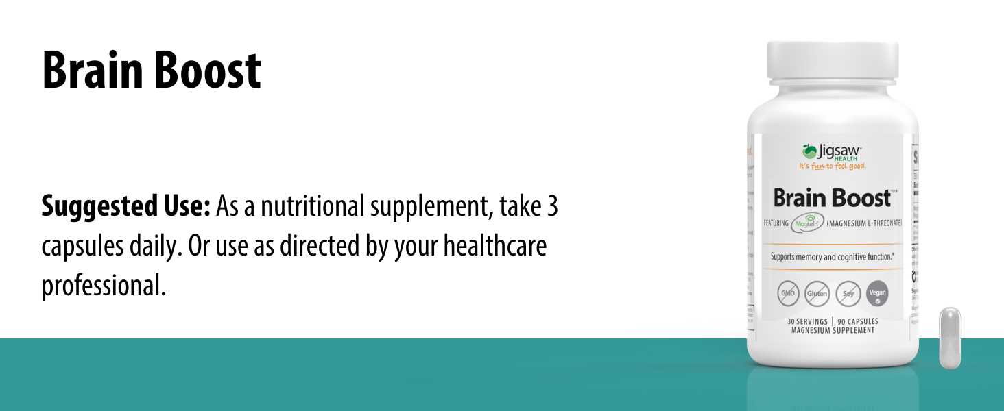 Jigsaw Health Brain Boost | Supports Memory and Cognitive Function | Magnesium L-Threonate | 90 Capsules | 30 Servings Brain Boost