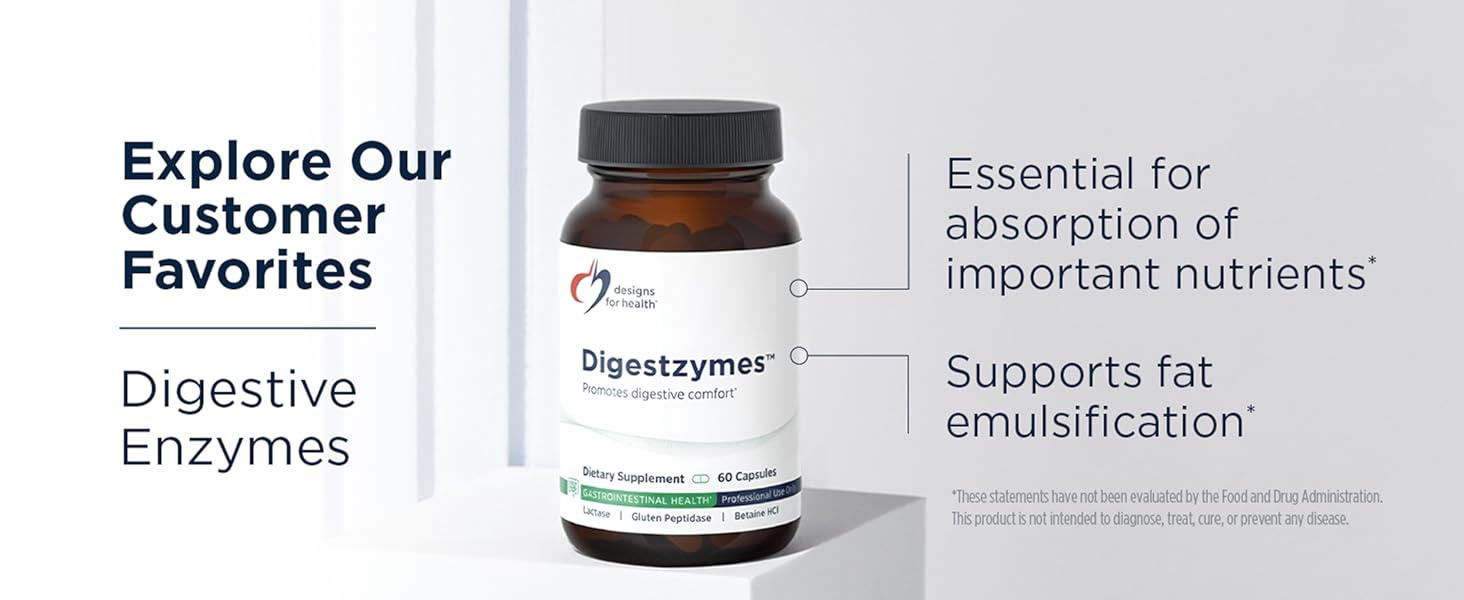 Designs for Health Plant Enzyme Digestive Formula - Vegetarian Digestive Enzymes Supplement - Gut Support with Hemicellulase, Protease + More - May Support Occasional Gas + Bloating (90 Capsules) Digestive Enzymes