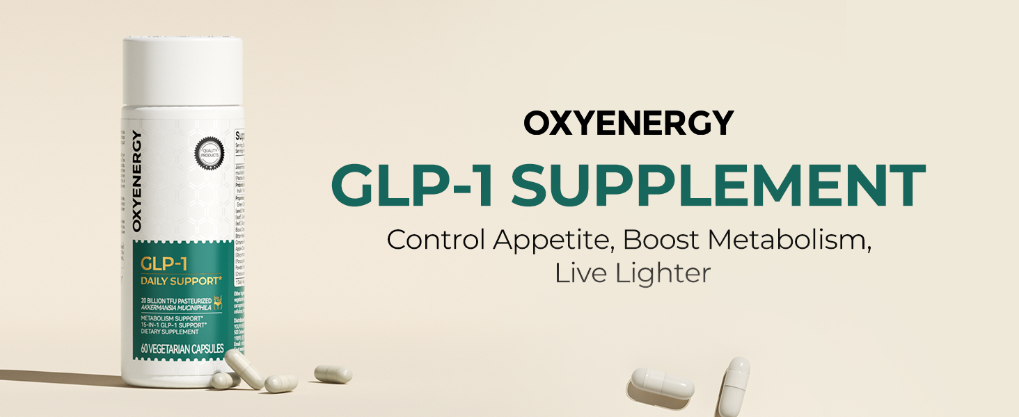 OxyEnergy GLP-1 Supplement Weight Loss Pills for Women & Men, GLP-1 Appetite Suppressant with Akkermansia Probiotic, Metabolism & Gut Health Booster, Vegan, Gluten-Free, Non-GMO, 60 Capsules GLP-1