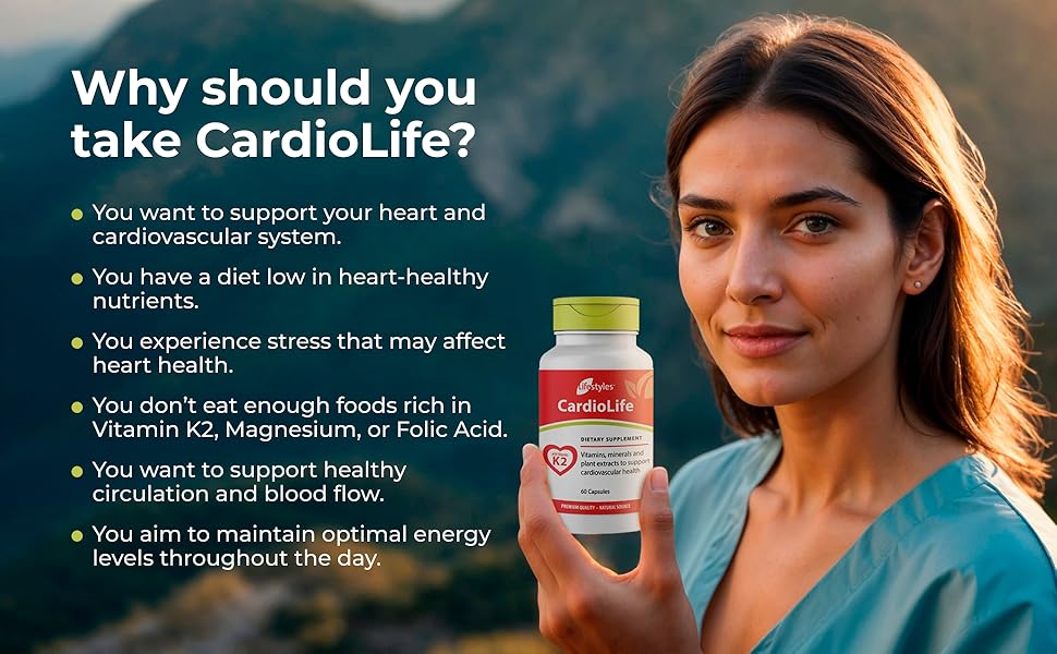 Intra Lifestyles CardioLife Supplement - Herbal Heart Health Support with Vitamin K2 (MK7), Folic Acid, Beetroot, Cayenne Extract & More – Made in Canada – 60 Capsules (1) cleaning cleanse cleanser vital improve legs feet cleaner unclog reducer lower miracle super reduce
