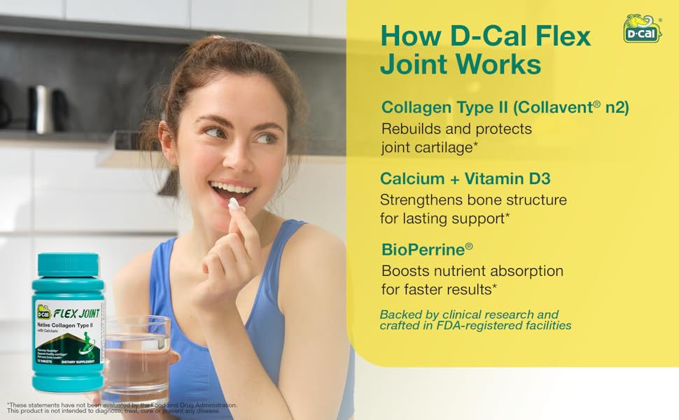 D-Cal Flex Joint | Joint Support Supplement for Women | Native Collagen Type II, Calcium & BioPerine® | Rebuild Cartilage, Improve Flexibility & Strengthen Bones | 72 Tablets, Made in USA 3rd image