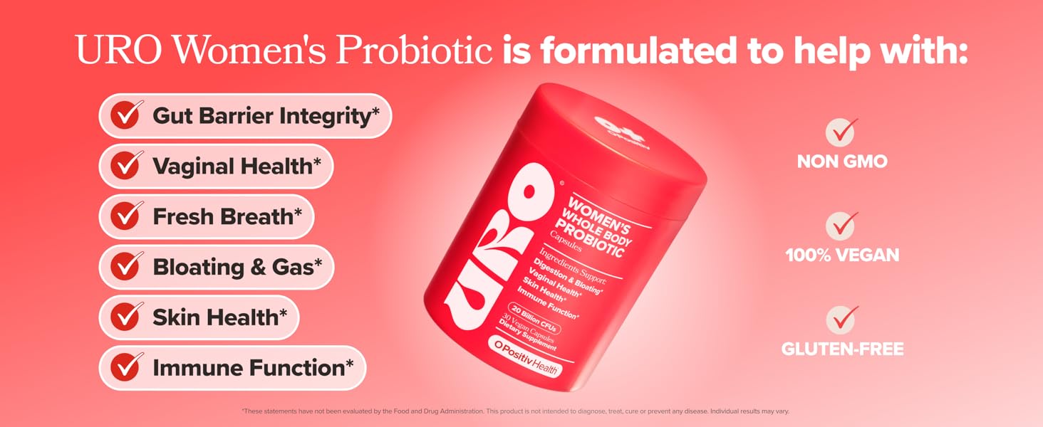 O Positiv URO Women’s Probiotic – All-in-one Probiotic for Women - Vaginal, Gut, Skin, and Oral Microbiome Health – 20B+ CFUs, Licorice Root, Dandelion – Non-GMO, Vegan, Gluten-Free – 30 Capsules URO Whole Body Probiotic