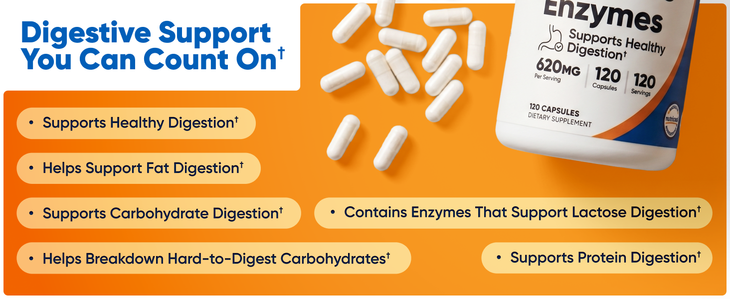 Nutricost Digestive Enzymes 620mg, 120 Capsules - Complete Digestive Enzyme Supplement Digestive Enzyme