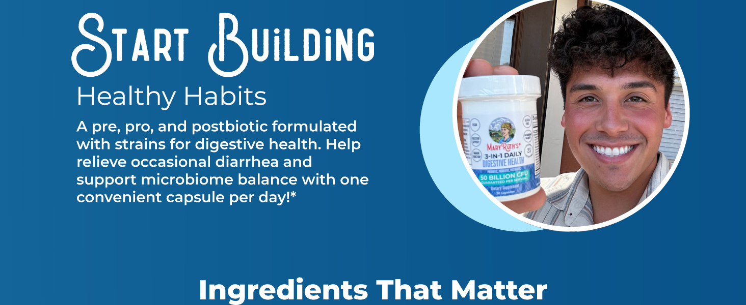 MARYRUTH'S 3-in-1 Probiotics for Digestive Health | Prebiotic & Postbiotic | Gut Health Supplement for Women & Men | 23 Unique Strains | Immune Support | 50 Billion CFU | 30 Servings 3-in-1 Daily Digestive Health Capsules, 30 ct