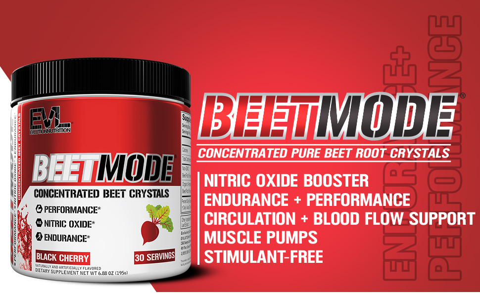 Evlution Nutrition BeetMode - Beet Root Powder - Nitric Oxide Booster - Black Cherry Flavor - Pre or Post-Workout Supplement for Enhanced Energy & Performance - Vegan & Gluten Free - 30 Servings beet mode nitric oxide booster endurance performance circulation blood flow muscle pumps