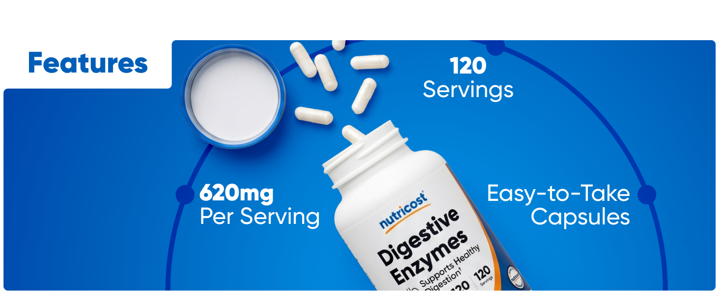Nutricost Digestive Enzymes 620mg, 120 Capsules - Complete Digestive Enzyme Supplement Digestive Enzyme