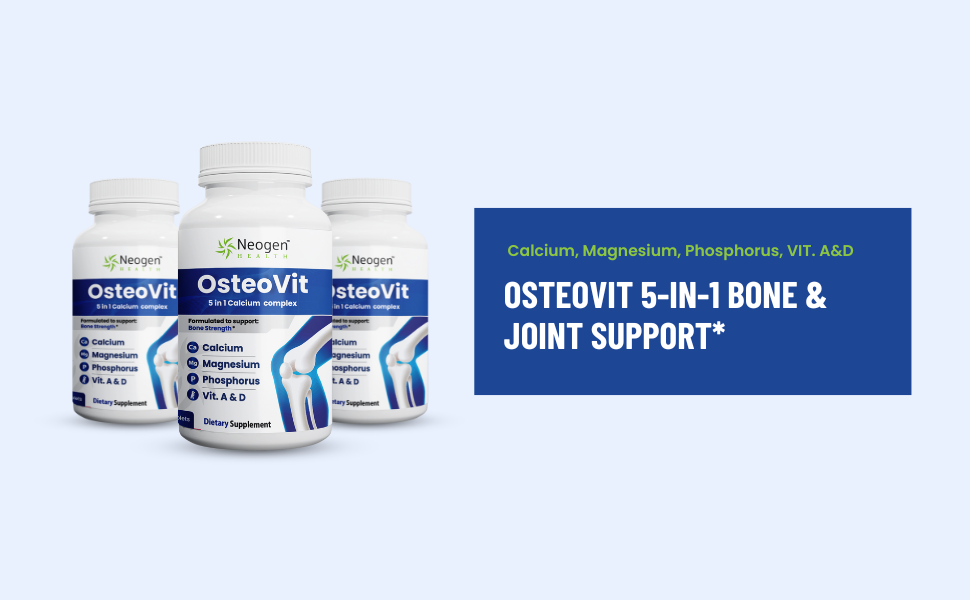 OsteoVit 5-in-1 Calcium 120 tabs Multivitamin: Calcium, Magnesium, Phosphorus, Vitamin D3 & A - Bone Strength & Flexibility*, Non-GMO Gluten Free | Calcium Supplement for Women & Men with Vitamin D Calcium supplement for women with vitamin D magnesium men zinc bone menopause joint phosphorus