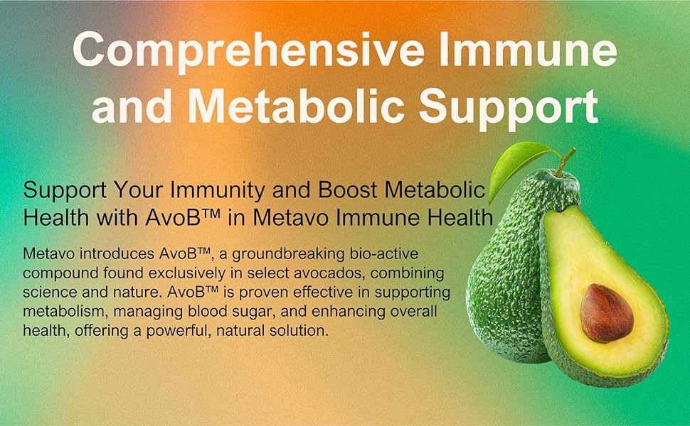 Metavo Advanced Metabolism Support - Metabolic Health Essential, Chelated Chromium Supplement with AvoB, Wellness & Energy Supplement that Promotes Balance, 120 Vegan Capsules metavo immune health