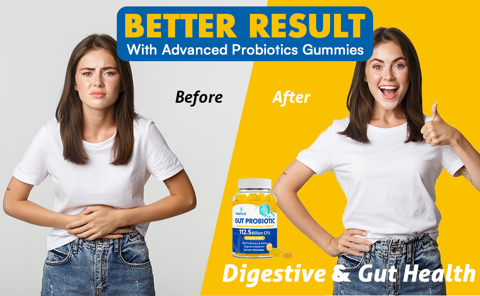 Gut Health & Probiotic Gummies, 112.5 Billion CFU, Sugar Free - 8 Strains + Prebiotics + Herbs - for Digestive, Immune, Diarrhea & Bloating - Gut Health for Women & Men, 60 Counts Probiotics Gummies gut health probiotic gummies gut health for women probiotics for women gummies