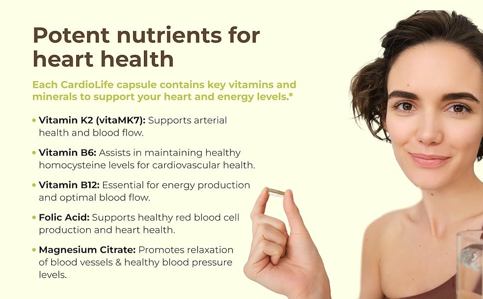 Intra Lifestyles CardioLife Supplement - Herbal Heart Health Support with Vitamin K2 (MK7), Folic Acid, Beetroot, Cayenne Extract & More – Made in Canada – 60 Capsules (1) cleaning cleanse cleanser vital improve legs feet cleaner unclog reducer lower miracle super reduce