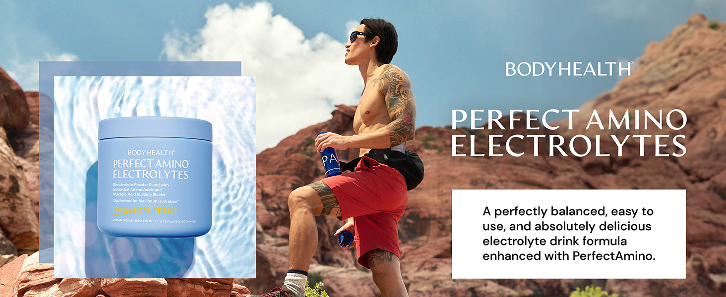 BodyHealth PerfectAmino Electrolytes Powder No Sugar, Hydration Fasting Keto Zero Sugar Electrolytes Drink Mix with Trace Minerals - Passion Fruit - 30 Servings passion fruit salt chocolate citrus drink mango chili electrolytes keto electrolyte powder packets