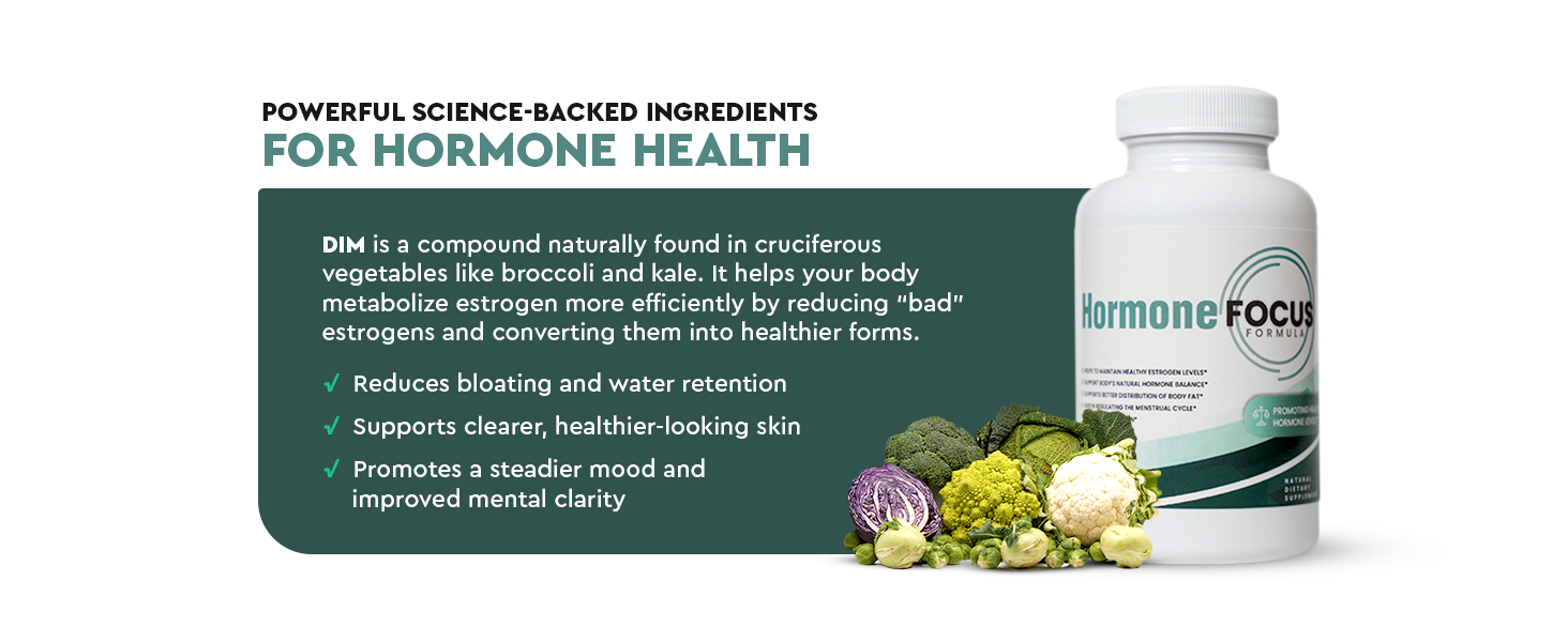 Hormone Focus – Estrogen Balance for Women - DIM Supplement with Diindolylmethane, Calcium D-Glucarate & BioPerine – Supports Hormonal Health, Mood, Energy, Mental Clarity, Clear Skin & Weight Estrogen metabolism supplement for clear skin weight management and energy for women