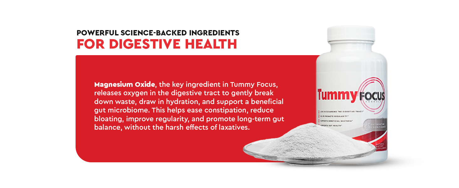 JJ Smith Tummy Focus – Digestive Cleanse Supplement with Ozonated Oxygenated Magnesium – Supports Digestion, Regularity, Bloating, Gut Balance, Nutrient Absorption, Energy & a Flatter Belly Ozonated magnesium oxide supplement for regularity and constipation relief adults