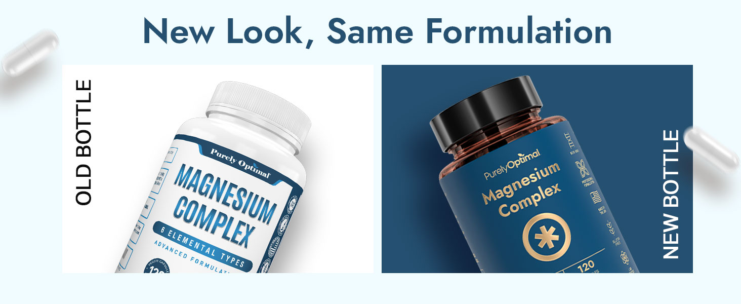 Purely Optimal Magnesium Complex - 6 Forms Magnesium Glycinate, Citrate & Malate - Sleep Support, Stress Relief, Muscles, Heart Health & Relaxation - Magnesium Supplement for Women & Men, 120 Caps magnesium glycinate 500mg