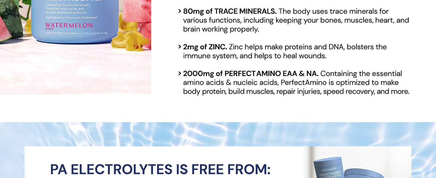 BodyHealth PerfectAmino Electrolytes Powder No Sugar, Hydration Fasting Keto Zero Sugar Electrolytes Drink Mix with Trace Minerals - Passion Fruit - 30 Servings electrolite needed zero calorie salts packet keytone water flavor fasting bottle