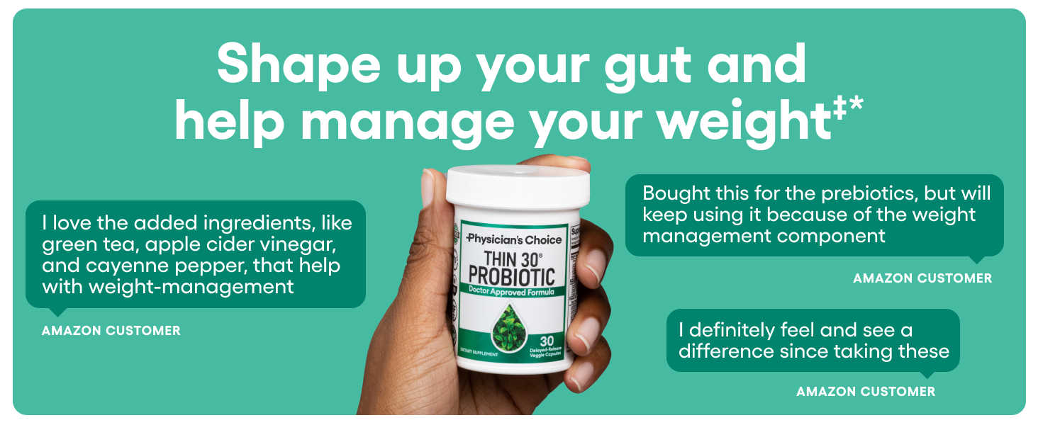 Physician's CHOICE Probiotics for Weight Management & Bloating - 6 Probiotic Strains - Prebiotics - Key ingredient Cayenne - Supports Gut Health - Weight Management for Women & Men - Green Tea - 30 CT shape up your gut