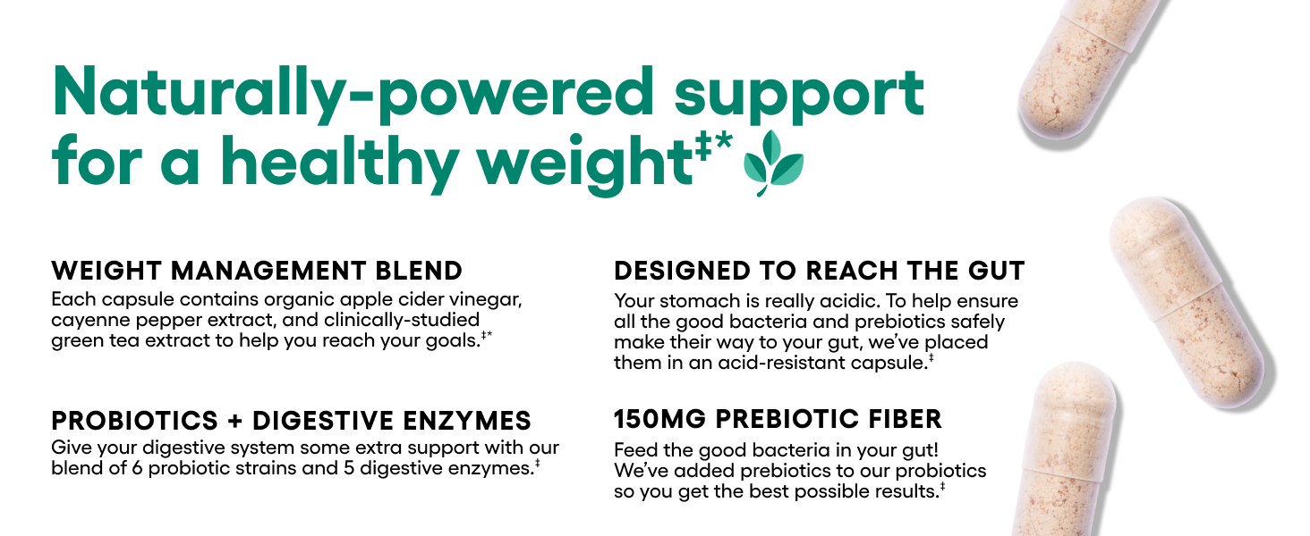 Physician's CHOICE Probiotics for Weight Management & Bloating - 6 Probiotic Strains - Prebiotics - Key ingredient Cayenne - Supports Gut Health - Weight Management for Women & Men - Green Tea - 30 CT naturally powered support
