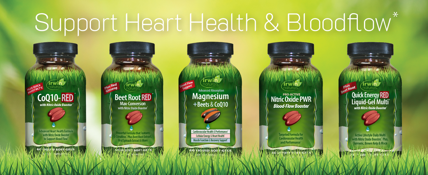 Irwin Naturals Pro-Active Nitric Oxide PWR - Blood-Flow Booster with L-Citrulline Beet Root & Red Spinach - Supports Cardiovascular and Physical Performance Supplements - 60 Liquid Soft-Gels Heart and Bloodflow products