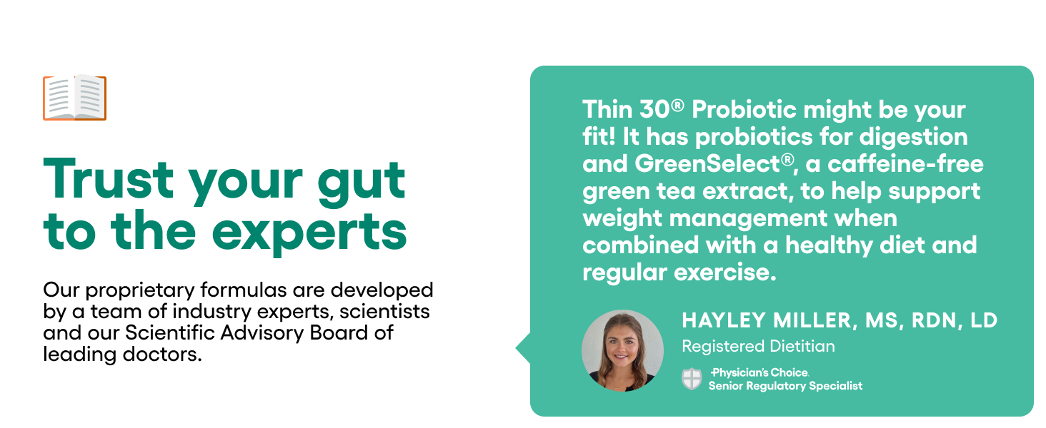 Physician's CHOICE Probiotics for Weight Management & Bloating - 6 Probiotic Strains - Prebiotics - Key ingredient Cayenne - Supports Gut Health - Weight Management for Women & Men - Green Tea - 30 CT sab