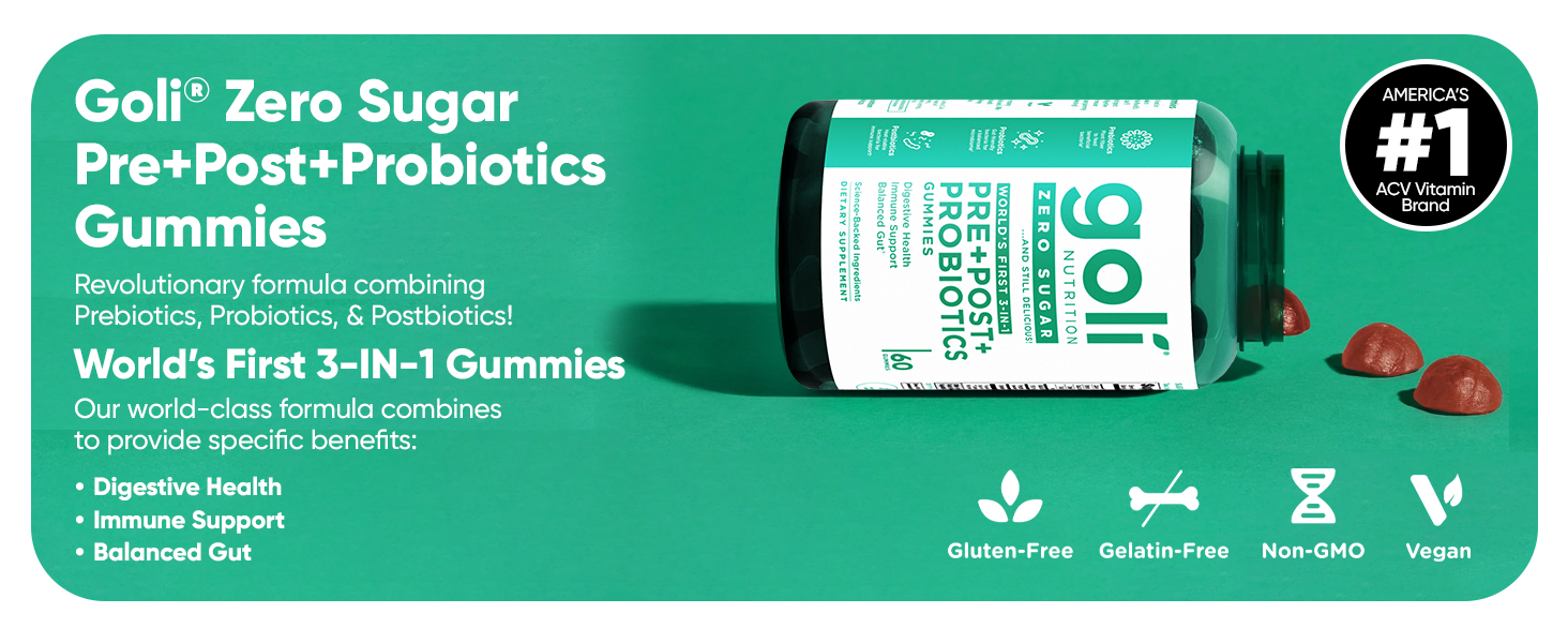 Goli Zero Sugar Pre Pro Postbiotic Gummies - Worlds First 3-in-1 with DE111, XOS, MCC1849 - No Sugar Alcohols - Vegan, Keto-Friendly, Non-GMO zppp