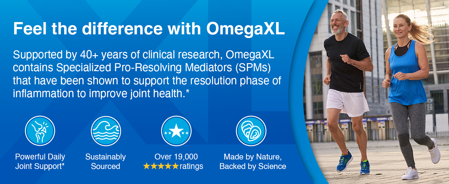 OmegaXL Joint Support Supplement, for Relief - Natural Muscle Support, Green Lipped Mussel Oil, Soft Gel Pills, Drug-Free, 60 Count feel the difference with omegaxl